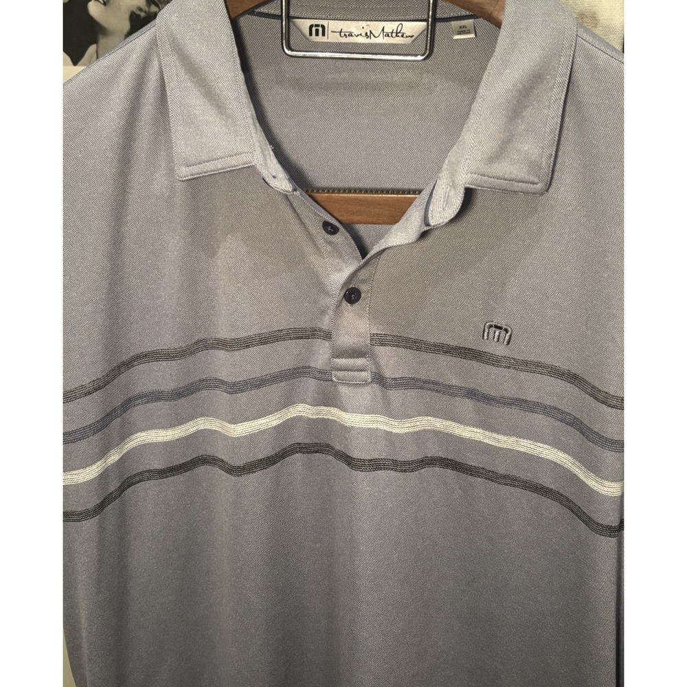 Travis Mathew XXL Golf Polo Shirt Mens Blue Stretch Short Sleeve‎ Casual Stripe